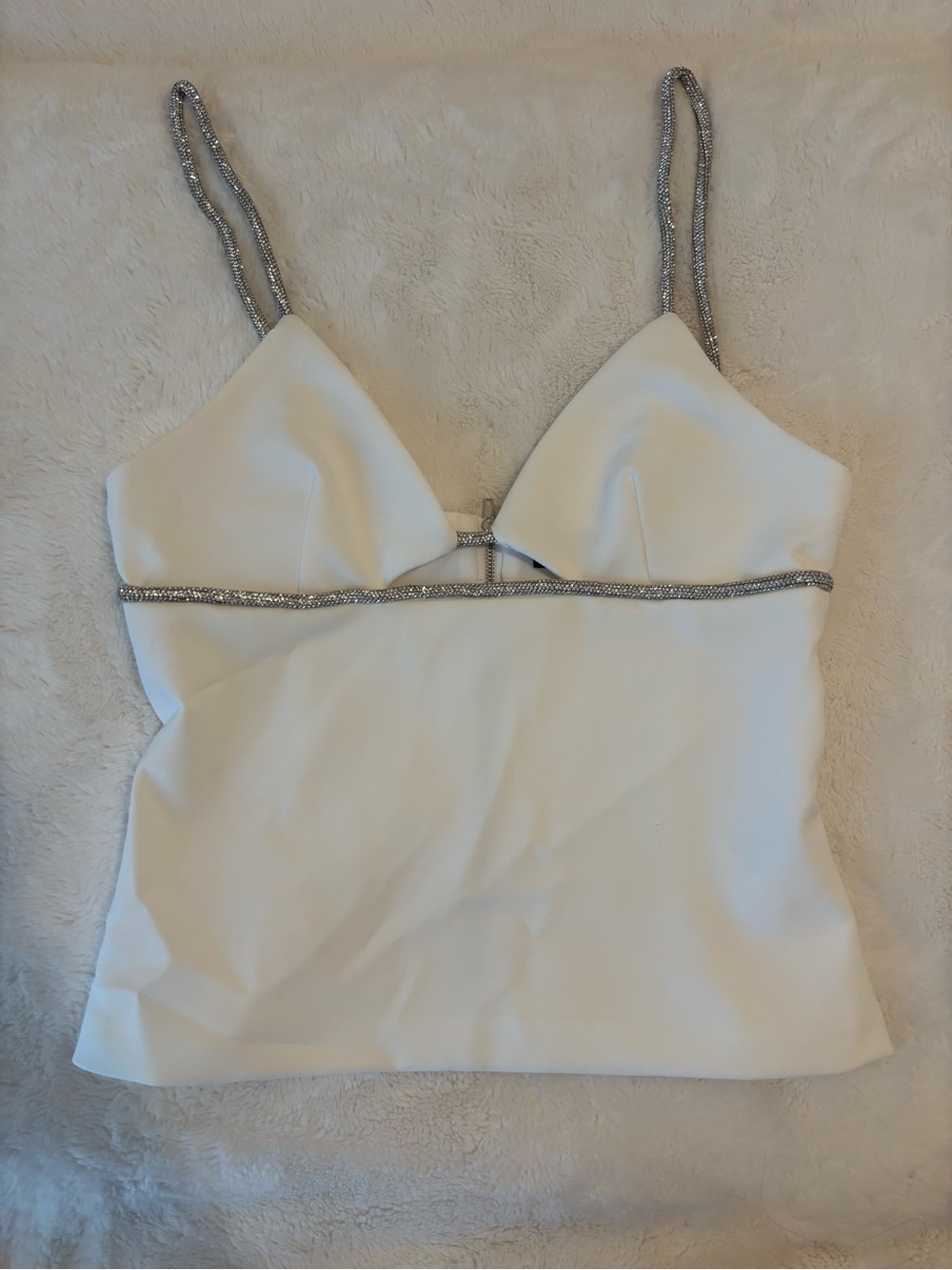 Zara White Cami with Silver Beaded Straps